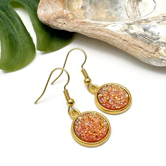 Pink Druzy Resin Gold Plated Earrings