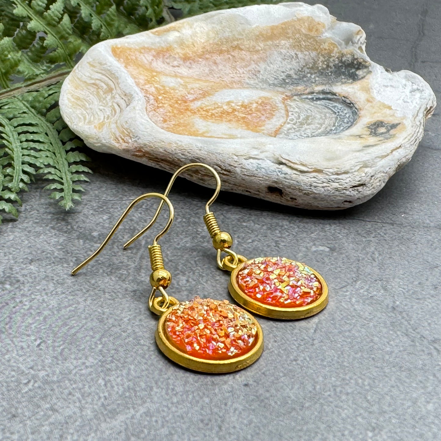 Pink Druzy Resin Gold Plated Earrings