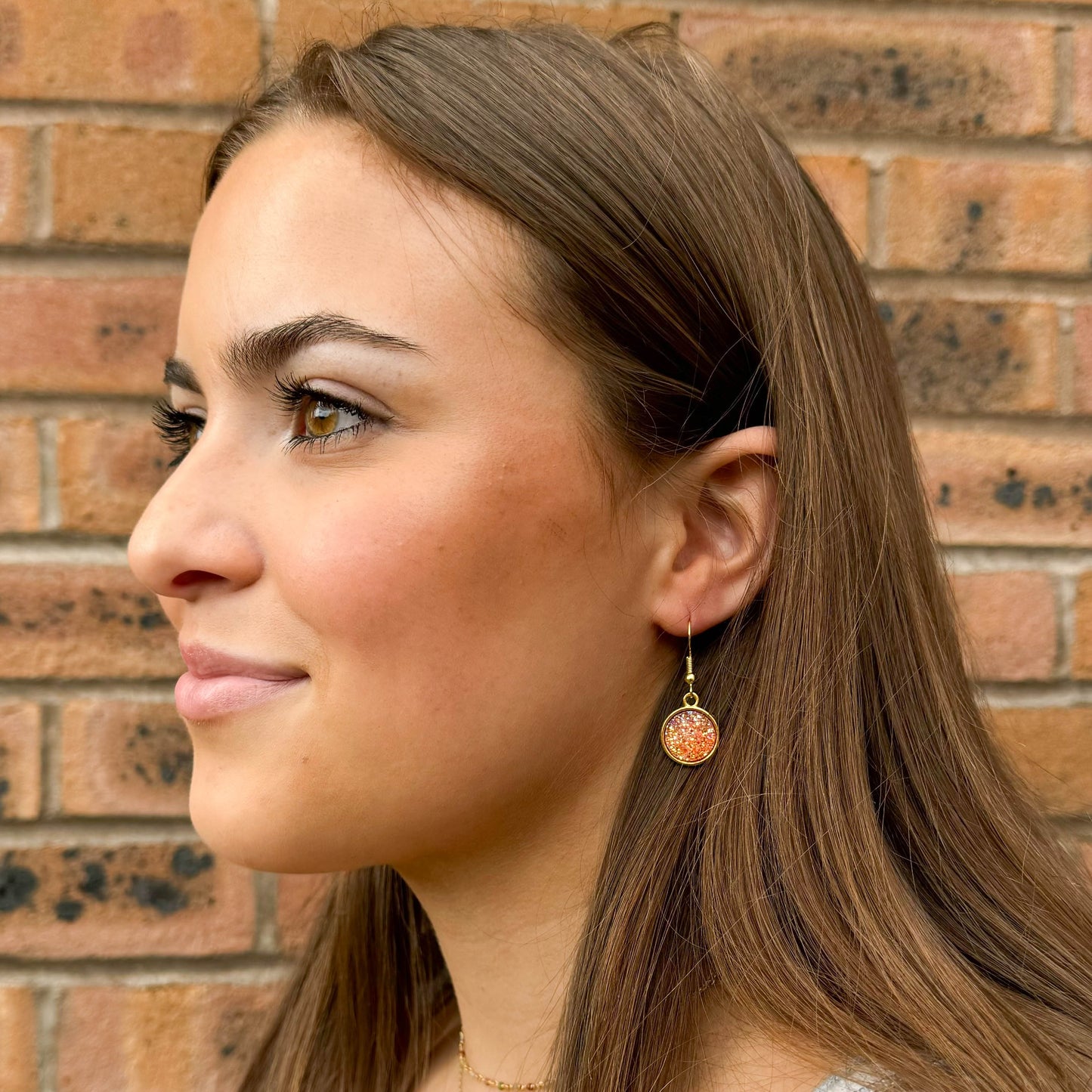 Pink Druzy Resin Gold Plated Earrings