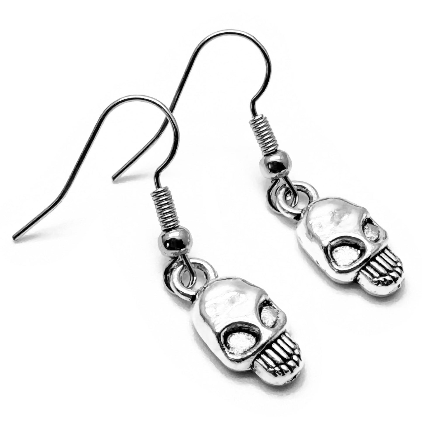 Small Skull Charm Earrings, Tibetan Silver Halloween Charms : 32mm