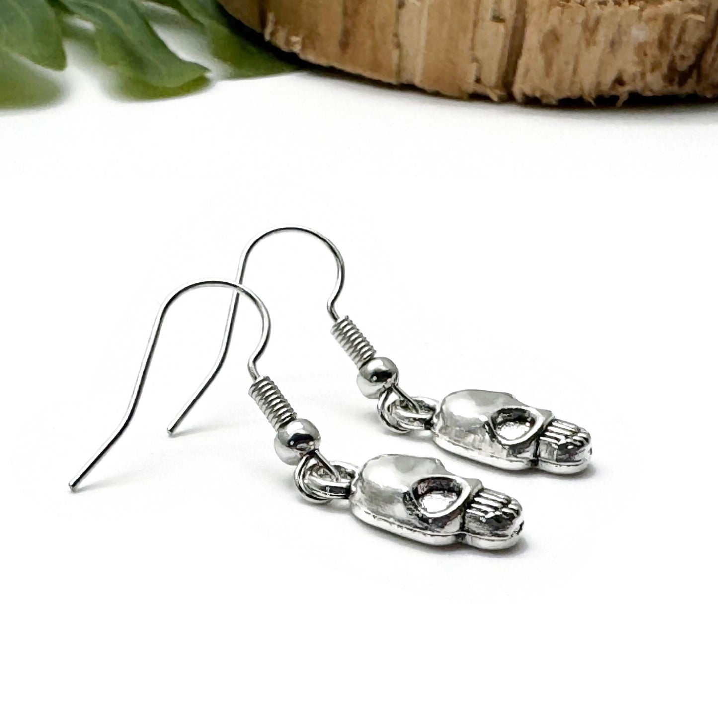 Small Skull Charm Earrings, Tibetan Silver Halloween Charms : 32mm