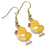 Cute Chicken Charm Earrings, Yellow Enamel Charm Beads