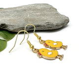 Cute Chicken Charm Earrings, Yellow Enamel Charm Beads