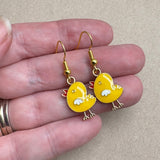 Cute Chicken Charm Earrings, Yellow Enamel Charm Beads