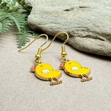 Cute Chicken Charm Earrings, Yellow Enamel Charm Beads