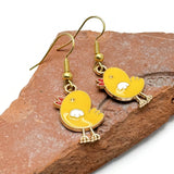 Cute Chicken Charm Earrings, Yellow Enamel Charm Beads