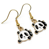 Panda Charm Earrings, White and Black Enamel Charm Beads