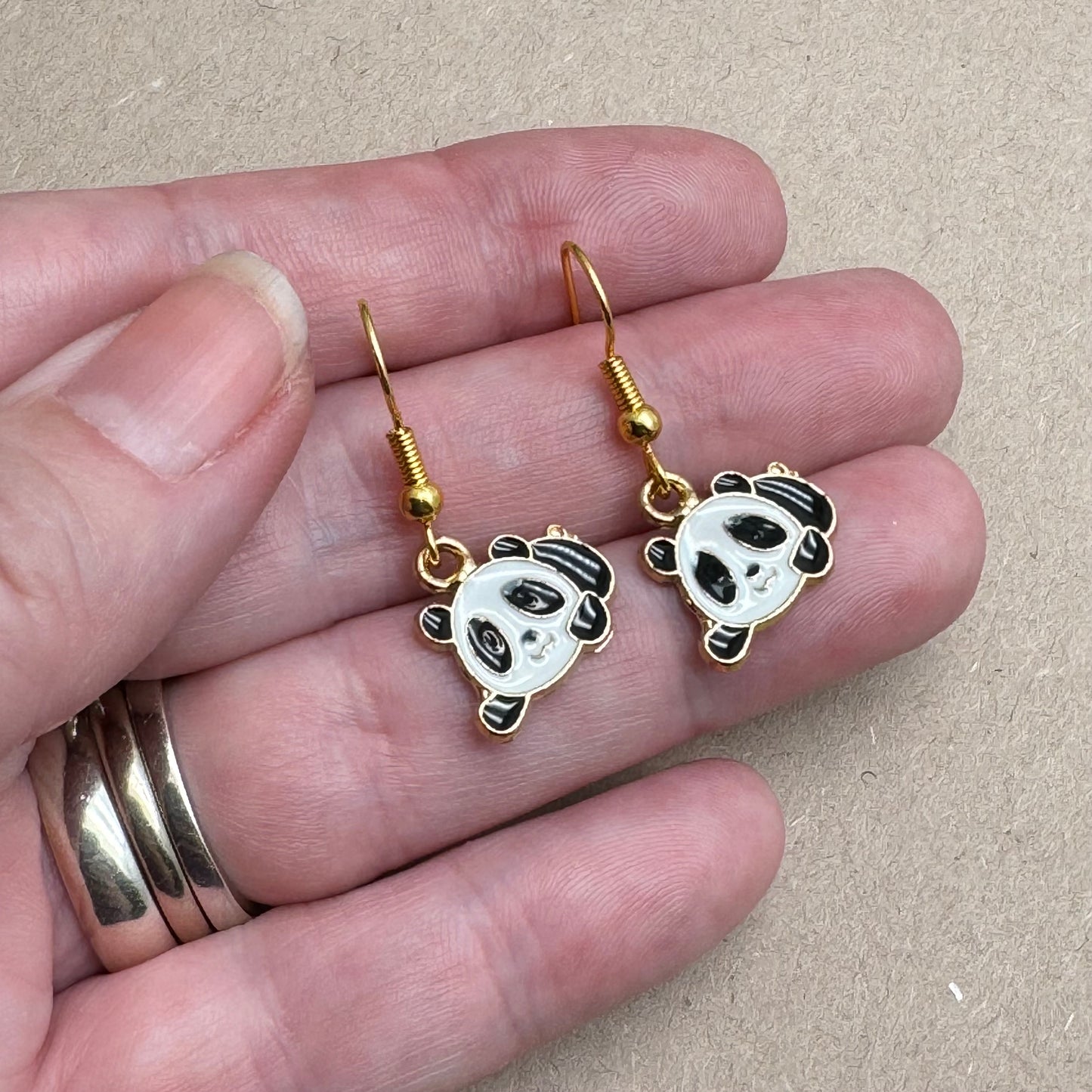 Panda Charm Earrings, White and Black Enamel Charm Beads