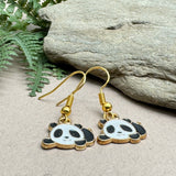 Panda Charm Earrings, White and Black Enamel Charm Beads