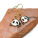 Panda Charm Earrings, White and Black Enamel Charm Beads