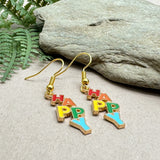 HAPPY Charm Earrings, Rainbow Multi-Colour Enamel Beads