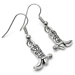 Cowboy Boot Charm Earrings, Tibetan Silver Tone Western Charms