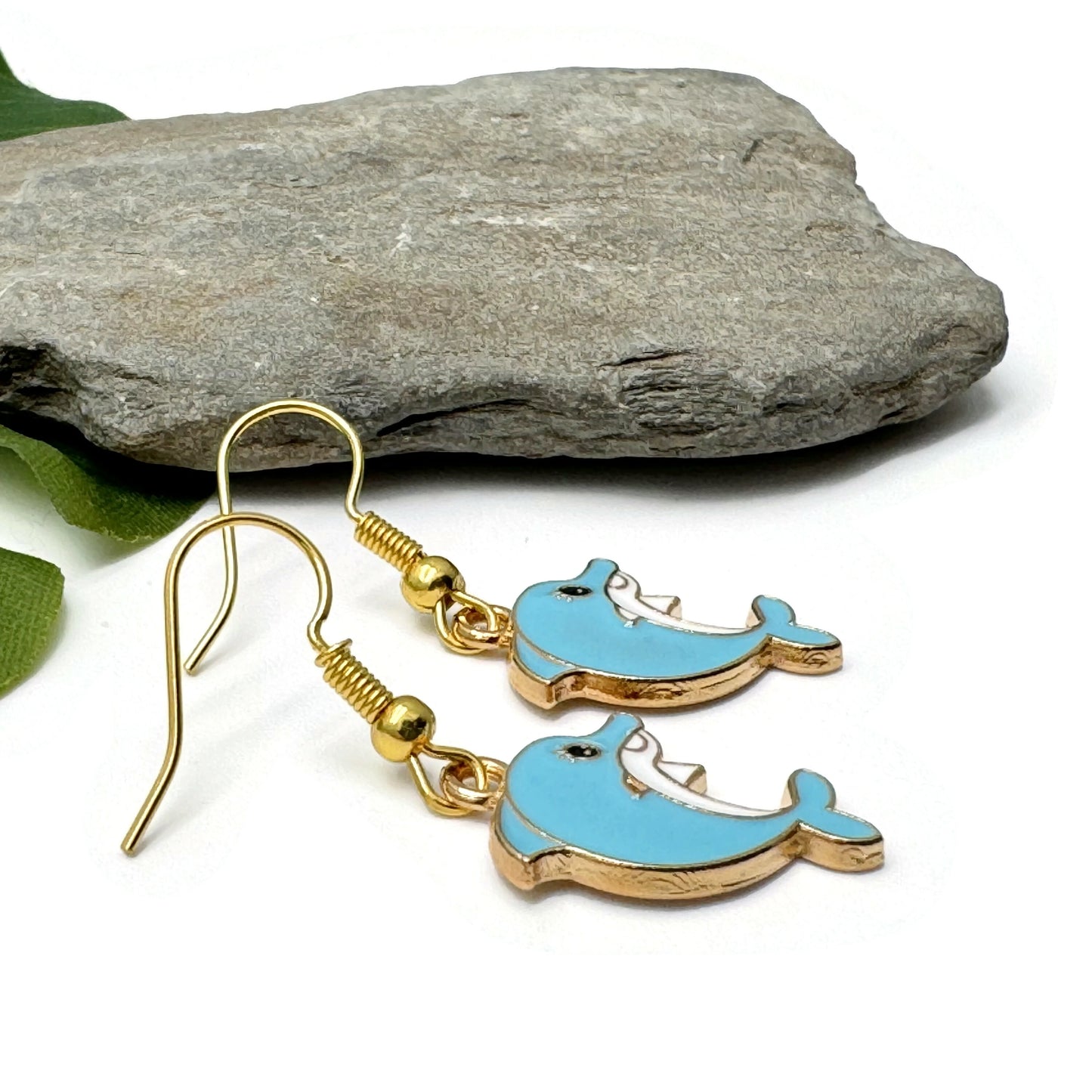 Dolphin Charm Earrings, Super Cute Blue Enamel Charms