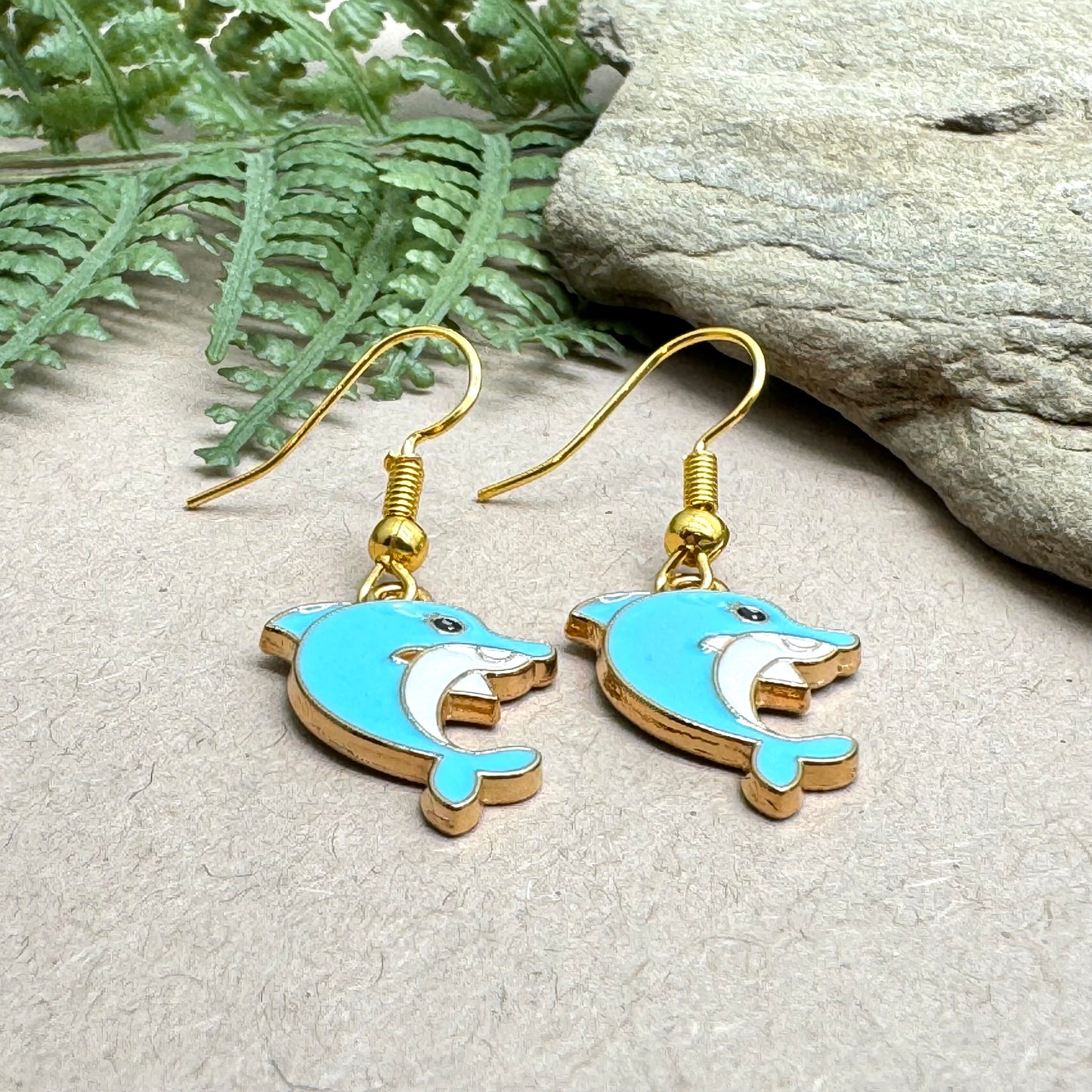 Dolphin Charm Earrings, Super Cute Blue Enamel Charms