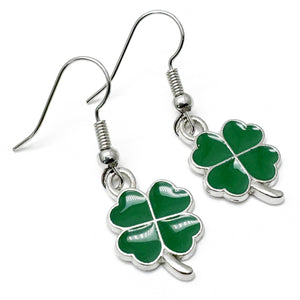 Lucky Clover Charm Earrings, Green Enamel Charm Beads