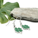 Lucky Clover Charm Earrings, Green Enamel Charm Beads