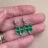 Lucky Clover Charm Earrings, Green Enamel Charm Beads