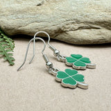 Lucky Clover Charm Earrings, Green Enamel Charm Beads