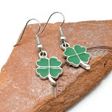 Lucky Clover Charm Earrings, Green Enamel Charm Beads