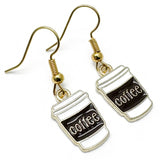 Coffee Mug Charm Earrings, White and Brown Enamel Charm Beads