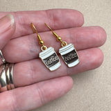 Coffee Mug Charm Earrings, White and Brown Enamel Charm Beads