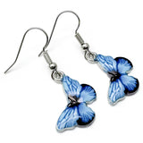 Blue Butterfly Charm Earrings, Enamel Charms : 32mm long