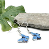Blue Butterfly Charm Earrings, Enamel Charms : 32mm long