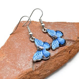 Blue Butterfly Charm Earrings, Enamel Charms : 32mm long