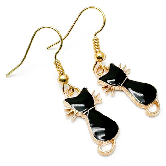 Black Cat Charm Earrings, Super Cute Enamel Kitty Charm Beads