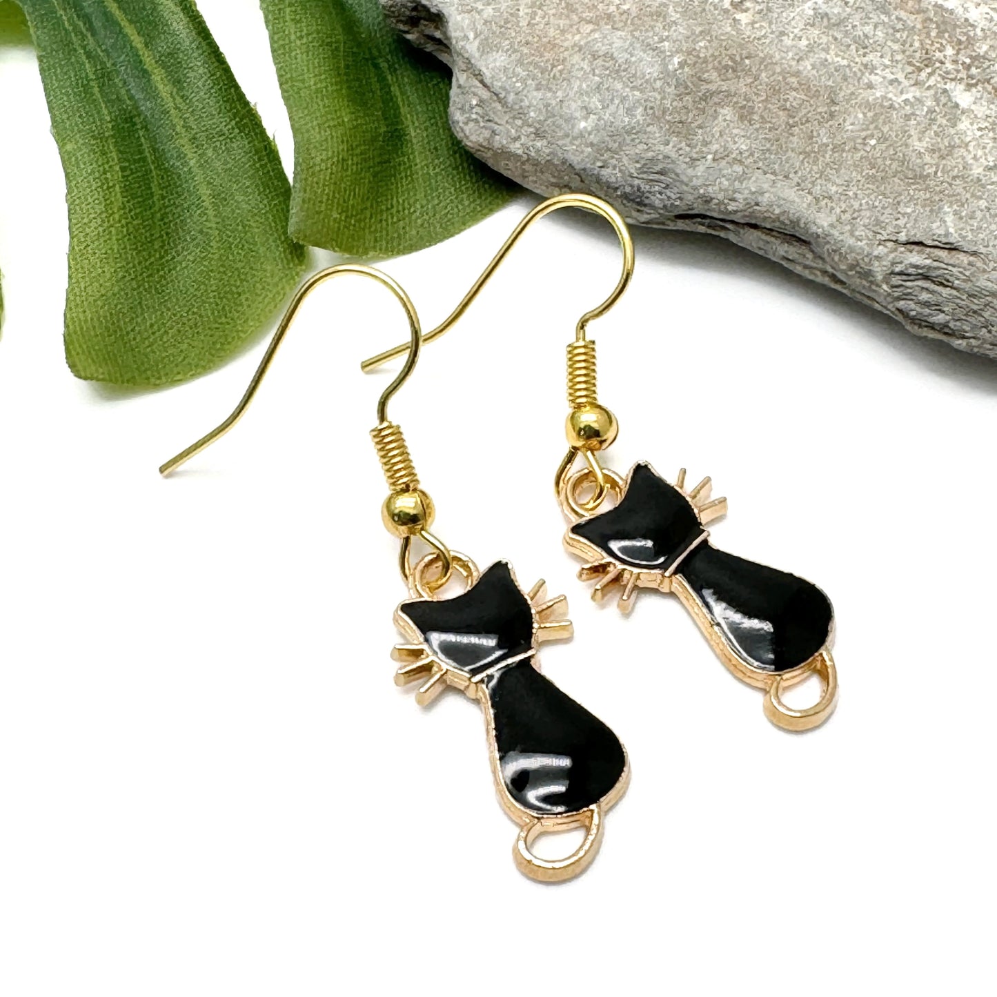 Black Cat Charm Earrings, Super Cute Enamel Kitty Charm Beads