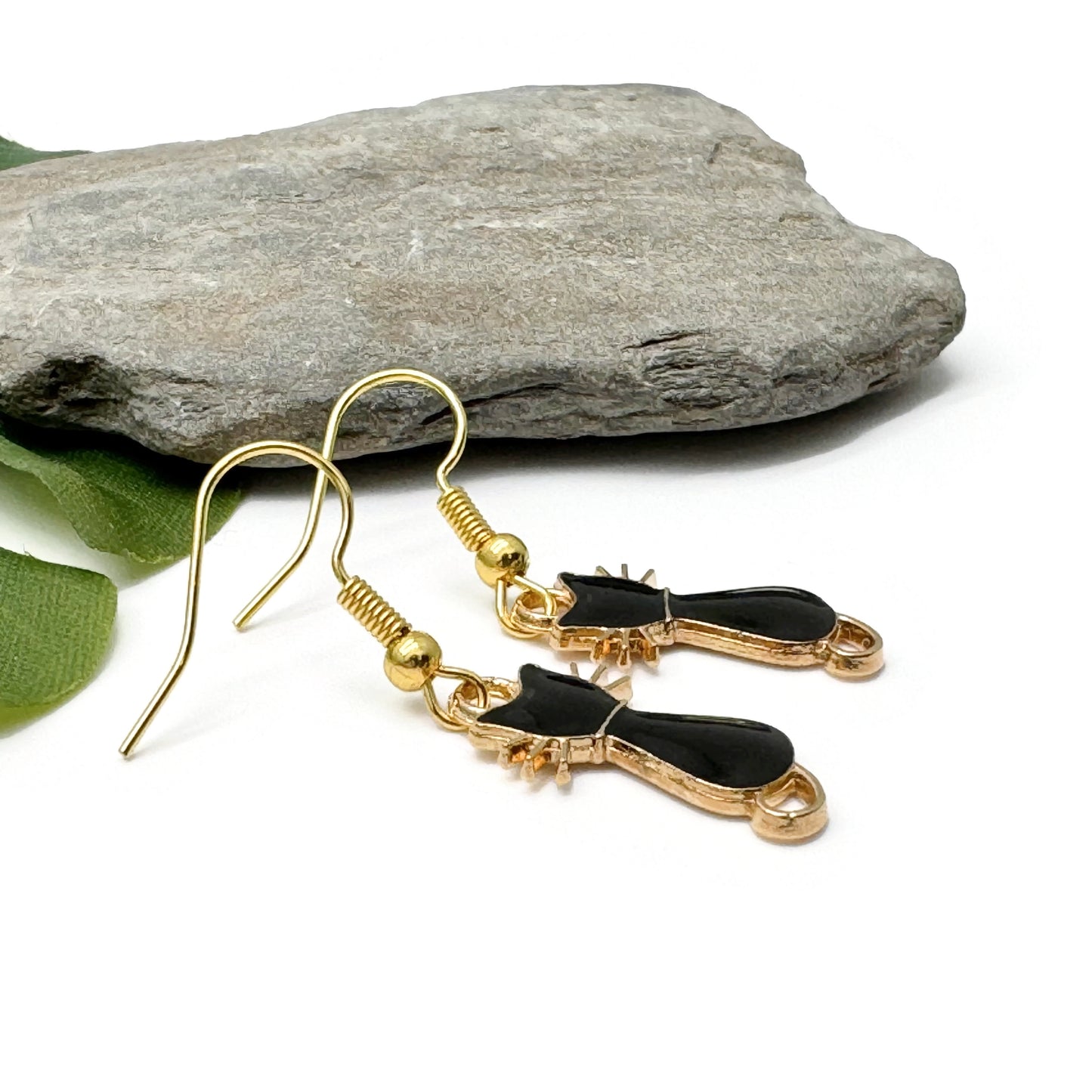 Black Cat Charm Earrings, Super Cute Enamel Kitty Charm Beads