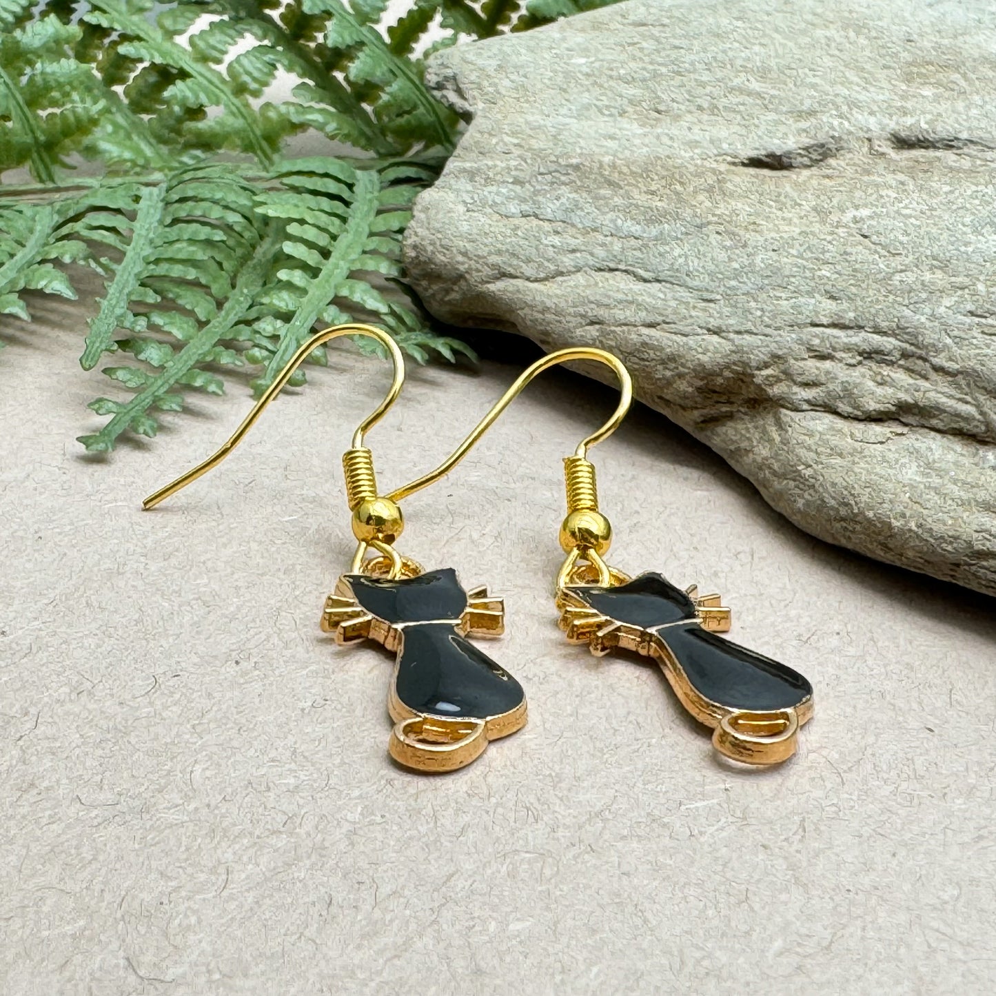 Black Cat Charm Earrings, Super Cute Enamel Kitty Charm Beads
