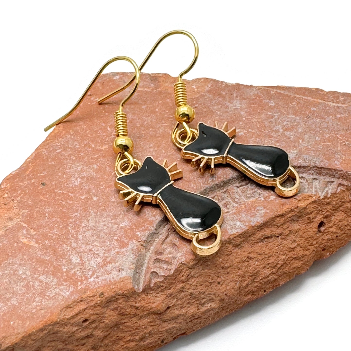Black Cat Charm Earrings, Super Cute Enamel Kitty Charm Beads