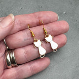 White Cat Charm Earrings, Super Cute Enamel Kitty Charm Beads