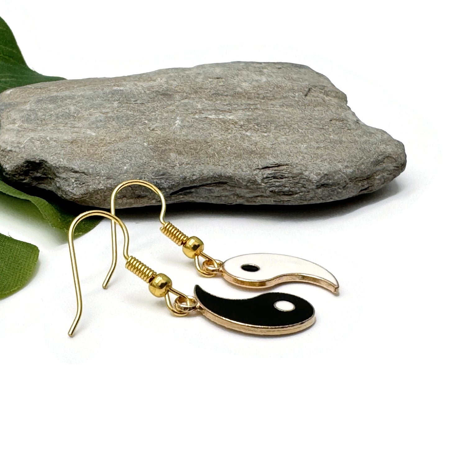 Yin and Yang Charm Earrings, Black and White Enamel Charms