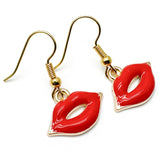 Red Lips Charm Earrings, Bright Red Enamel Charm Beads