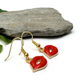 Red Lips Charm Earrings, Bright Red Enamel Charm Beads