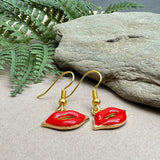 Red Lips Charm Earrings, Bright Red Enamel Charm Beads