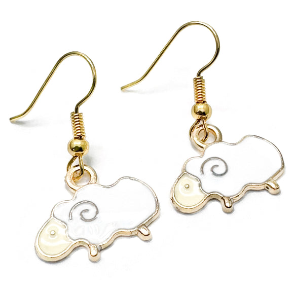 Sheep Charm Earrings, White Enamel Charm Beads