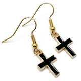 Black Cross Charm Earrings, Enamel Faith Charm Beads