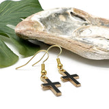 Black Cross Charm Earrings, Enamel Faith Charm Beads