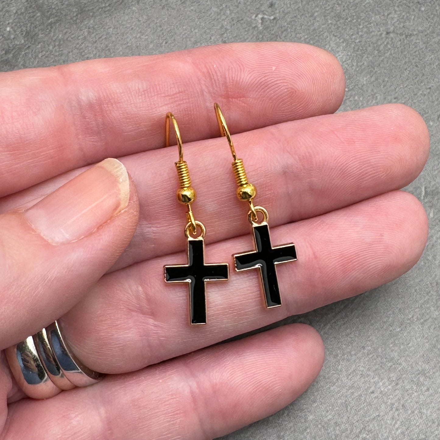 Black Cross Charm Earrings, Enamel Faith Charm Beads