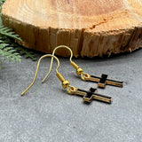 Black Cross Charm Earrings, Enamel Faith Charm Beads