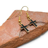 Black Cross Charm Earrings, Enamel Faith Charm Beads