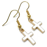 White Cross Charm Earrings, Enamel Faith Charm Beads