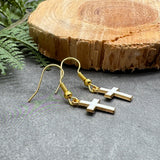 White Cross Charm Earrings, Enamel Faith Charm Beads