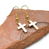 White Cross Charm Earrings, Enamel Faith Charm Beads