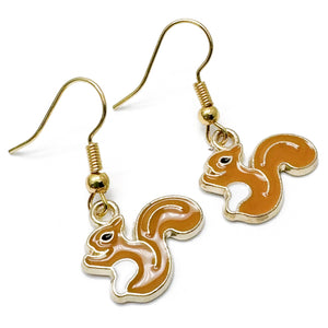 Squirrel Charm Earrings, Super Cute Brown Enamel Charm Beads