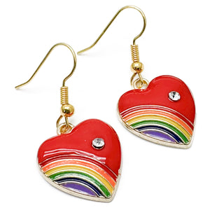 Rainbow Heart Charm Earrings, Red Enamel Charm Beads LGB