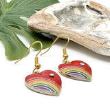 Rainbow Heart Charm Earrings, Red Enamel Charm Beads LGB